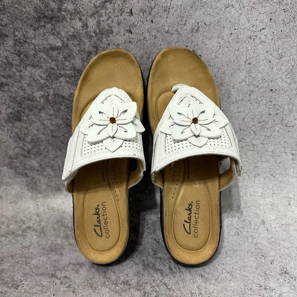 Clarks Merliah2 Kyla Wedge Sandals Womens 7 White Floral Hook Loop Strap